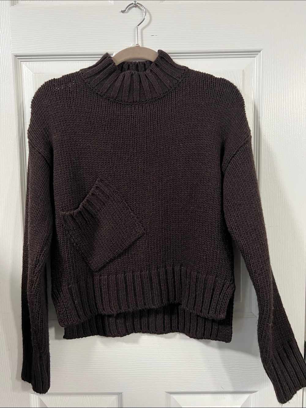 Women’s Humility Dark Brown Ribbed Mock Neck Sweater